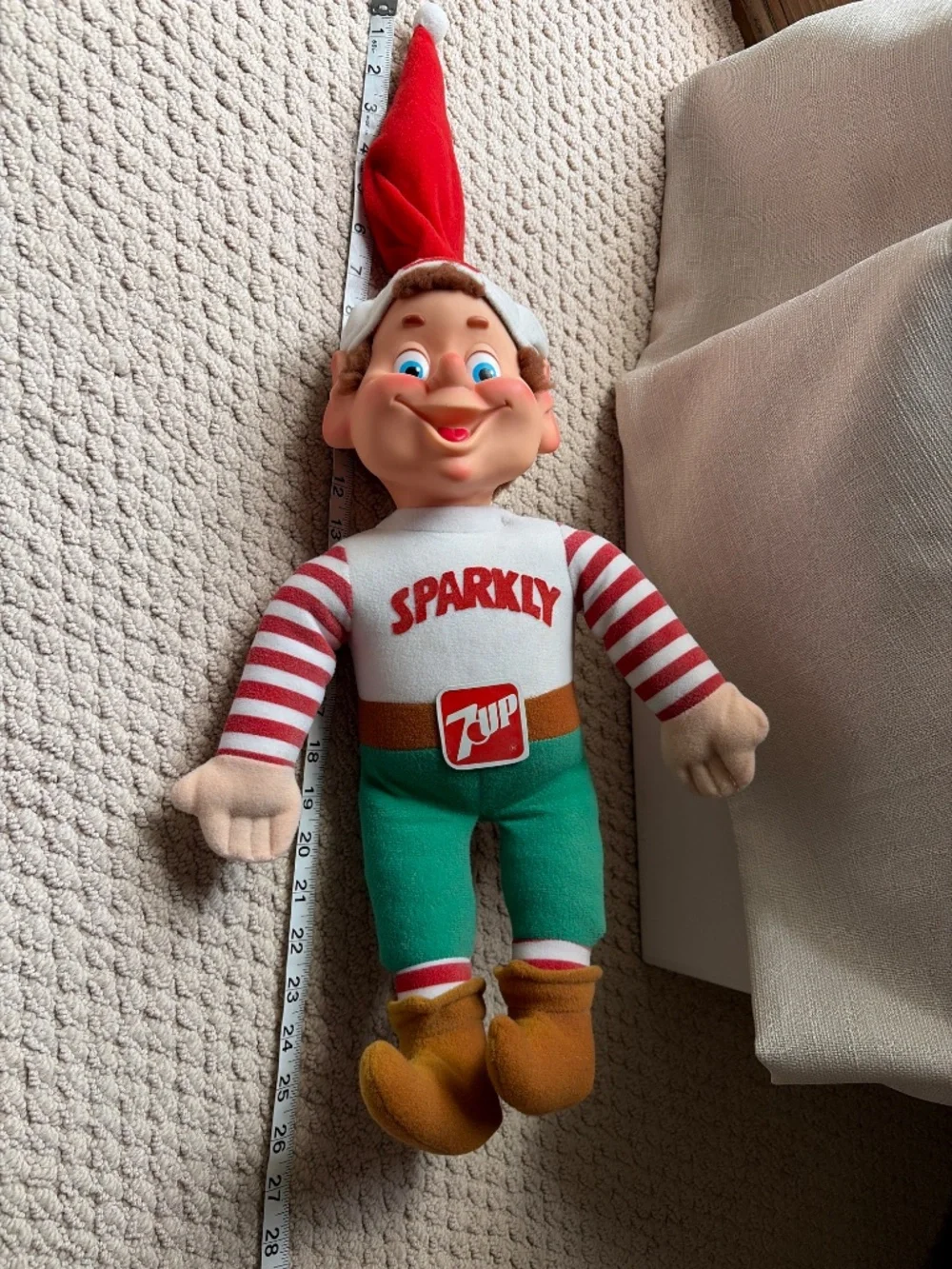 1983 Rare Vintage 7 UP Sparkly Plush Elf 18” Holiday Helper Doll